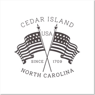 Cedar Island, NC Summertime Vacationing Patriotic Flags Posters and Art